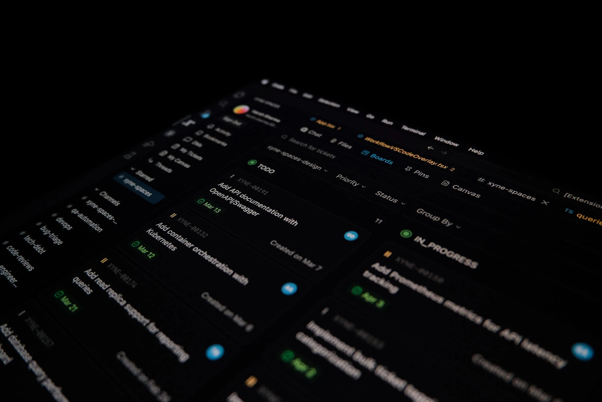 A list of tickets in the editor's sidebar with their status, priority and dates.